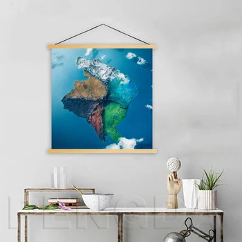 

Print Modern Solid Wood Hanging Scrolls Water Fire Earth Canvas Wall Art Painting Foe Bedroom Landscape Home Decoration Poster
