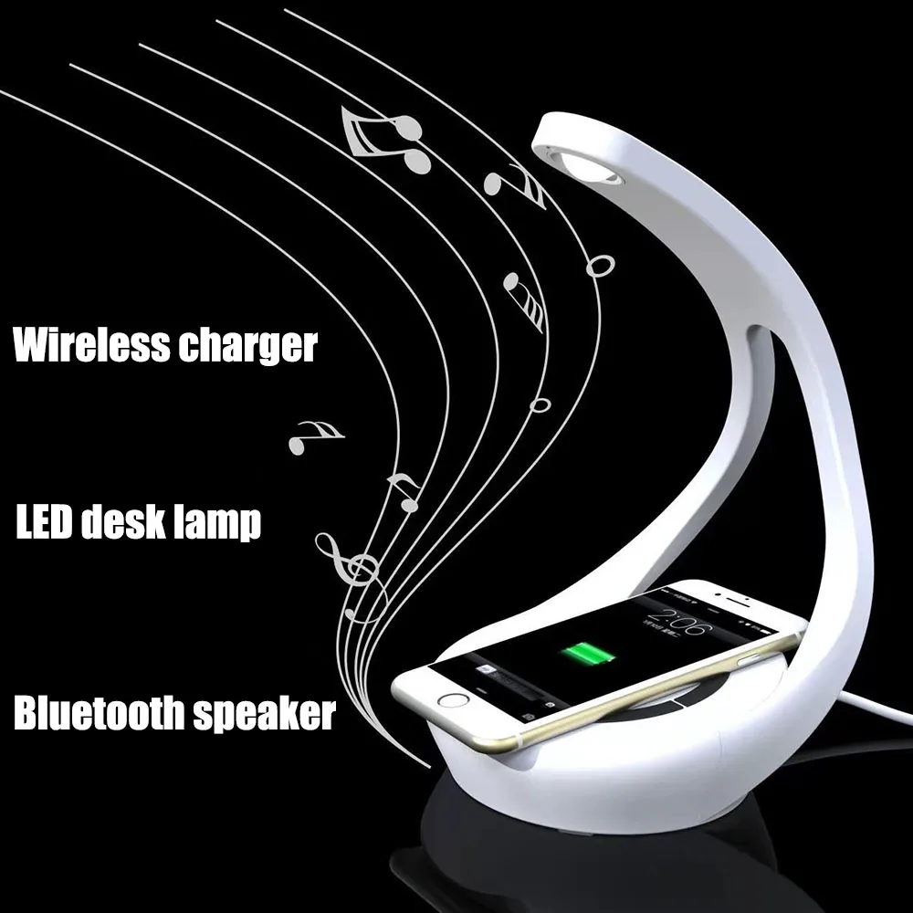 Беспроводное зарядное устройство Qi 3 в 1 с настольной лампой Bluetooth-динамиком и