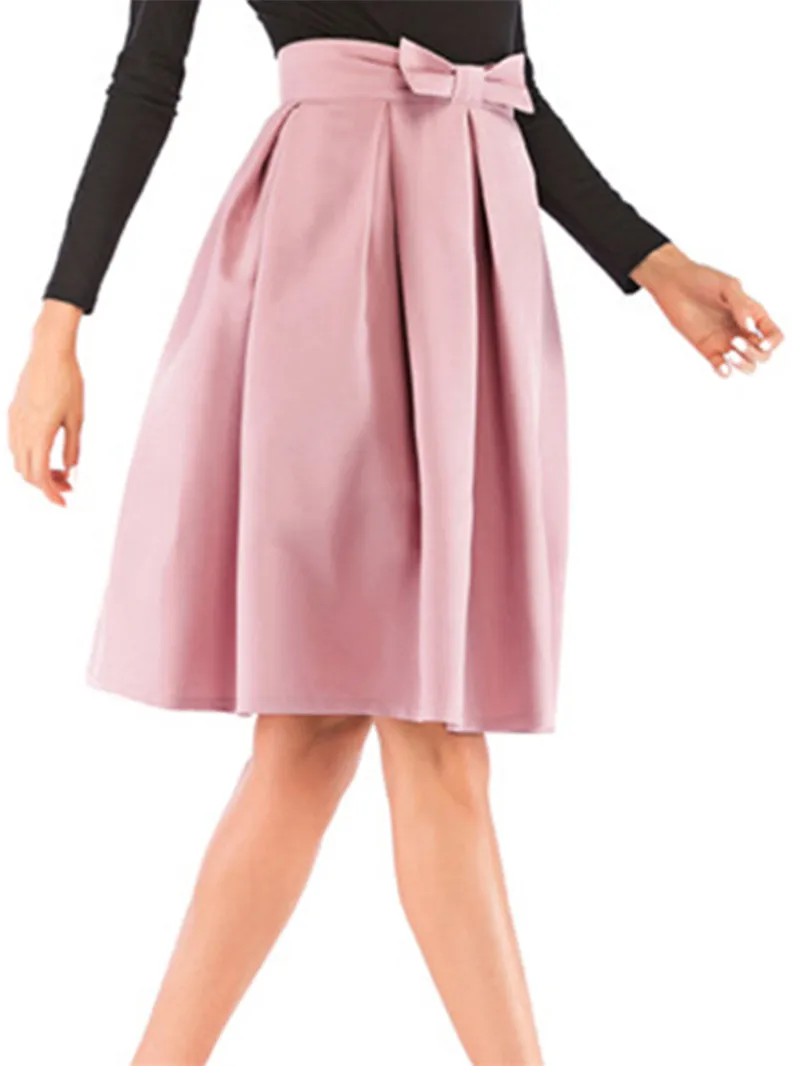 Women Skirts 2020 New Bow Solid Color Pleated Ball Gown Women Short Dress Summer Casual Ladies Short Skirt Women Streetwear  (2)