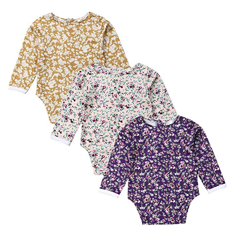 

Newborn Baby Girl Long Sleeve Yellow Clothes Infants Pure Cotton Floral Romper One piece Outfits Baby Autumn Clothing