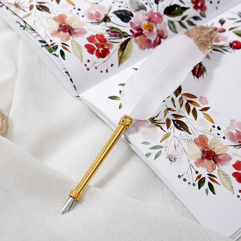 

New White Feather Pen Business Signature Gift Box European Vintage Pen Calligraphy Pen Stationery Fountain PenFountain Pens