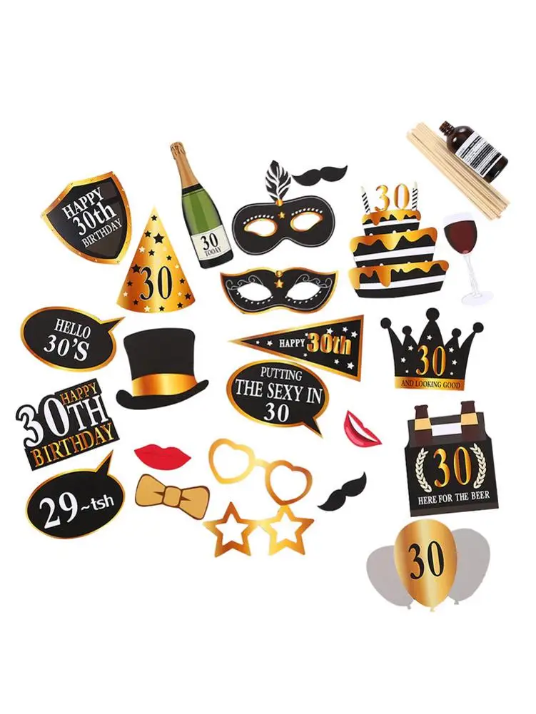 

24PCS/Set Makeup Props Paper Beard Birthday Party Photo Props 30/50/60 Years Old Birthday Party Decoration