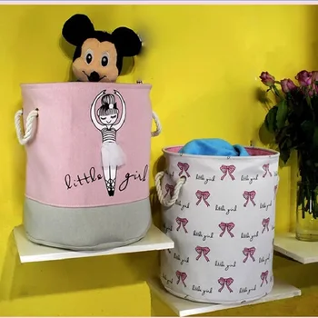 

Pink Ballet Girl Kids Laundry Basket Foldable Dirty Clothes Organizer Barrel Standing Bow-tie Toys Storage Bucket Home Supplies