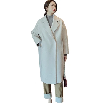 

Women's Woolen Coat Turn down Collar Oversize Long Coat Fashion Casual Autumn Winter Drop Shoulder Covered Button Overcoat