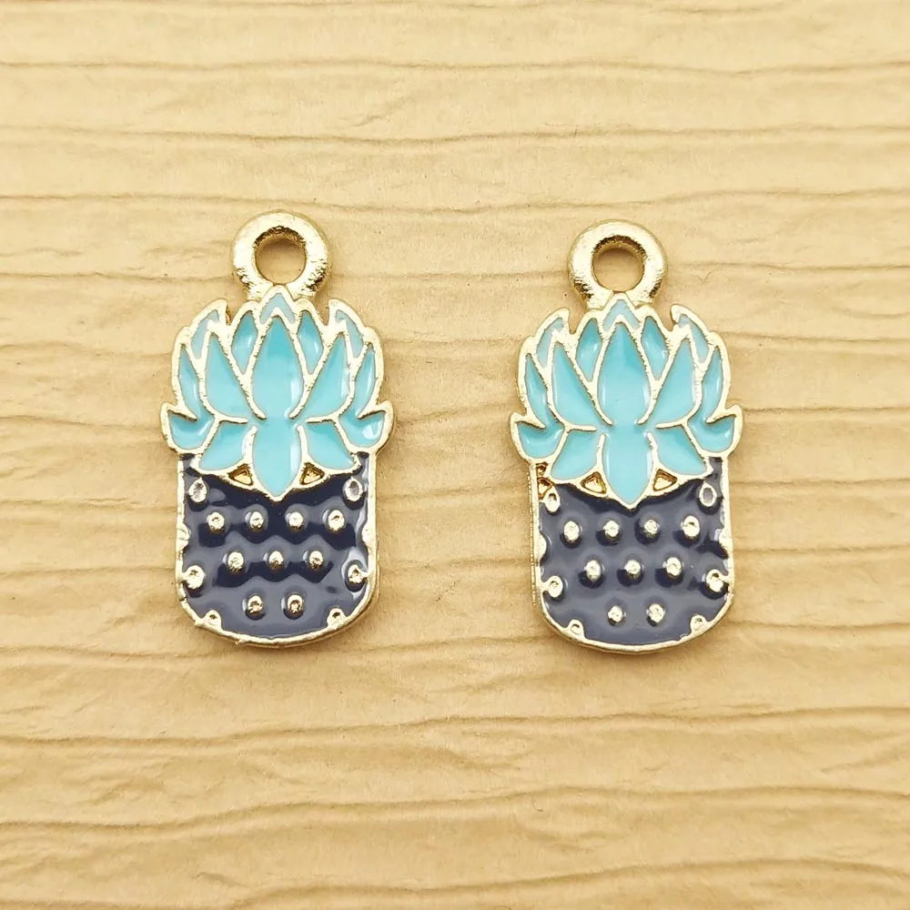 10pcs 11x21mm enamel pot plant charms for jewelry making fashion