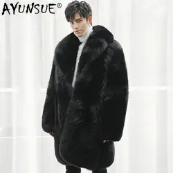 AYUNSUE пальто из натурального меха Мужская Длинная зимняя куртка пальто из натурального Лисьего меха Роскошная куртка мужская 2019 теплое