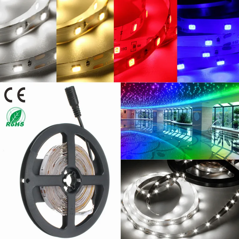 

12V 5m Led Strip DC connect Flexible Non-Waterproof Best Led Strip Lights SMD3528 LED Diode Tape Light for HDTV Desktop Screen