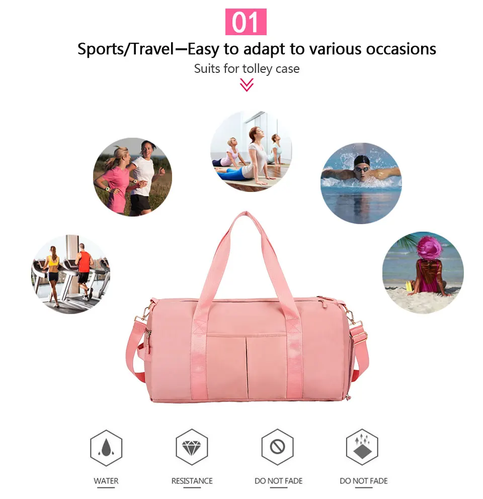 Aoheng Goedkope водонепроницаемый Оксфорд Vrouwen Sporttas met Schoenen Compartiment voor Sport Zwemmen Reizen fitness Duffels Roze
