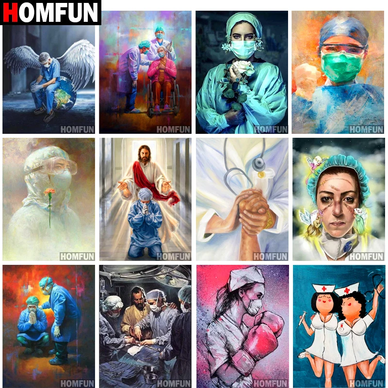 HOMFUN Diamond Painting Full Square/Round Drill 5D DIY "Angel Nurse Doctors" Daimond Embroidery Rhinestone Cross Stitch Decor