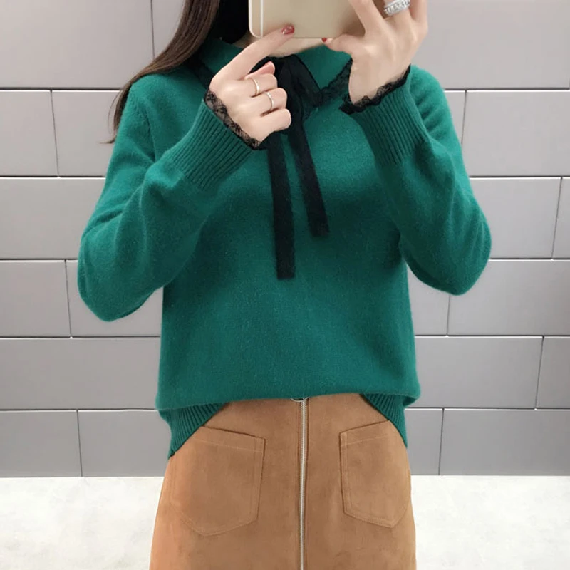 Lucyever Fashion Knitted Sweater Women Long Sleeve Turn-down Collar Sweaters Ladies 2019 Winter Woman Sweater Knitting Pullovers
