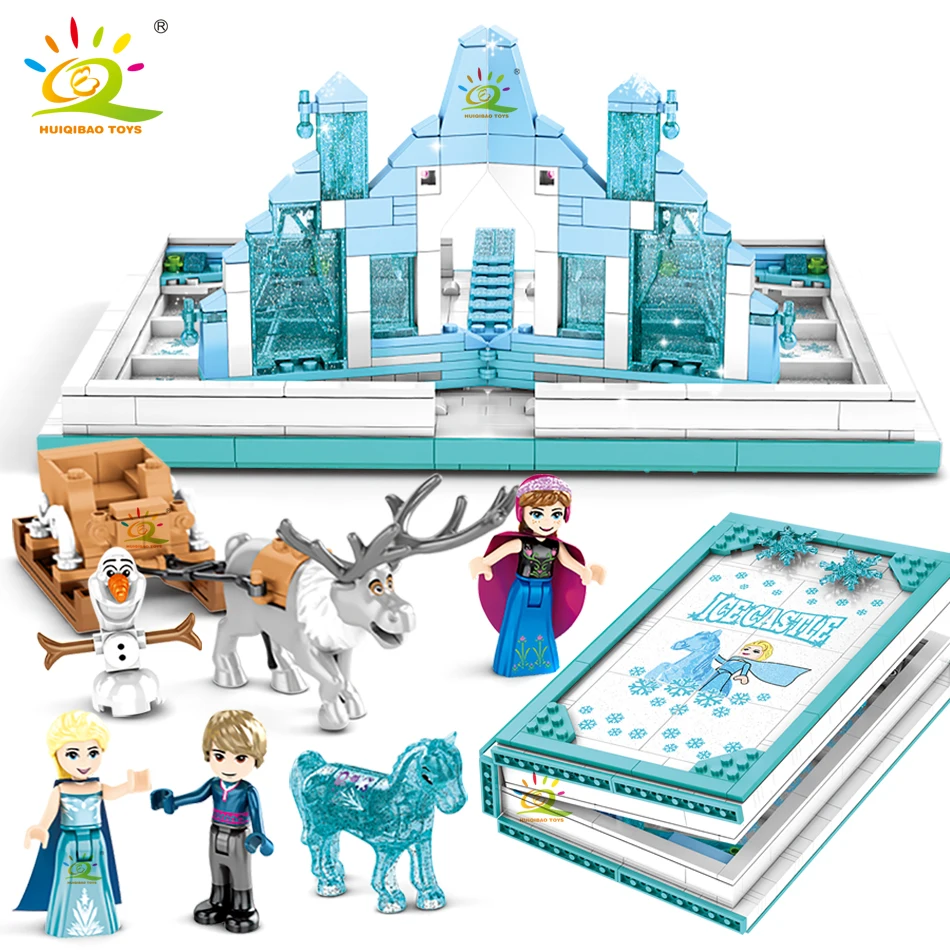 

HUIQIBAO 575pcs Elsa Anna Princess Book Building Blocks Friends For Girls Ice Castle Olaf figures Bricks toys gifts