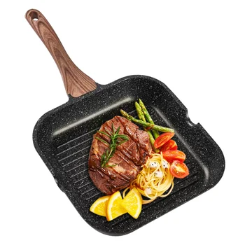 

Kitchen With Pour Spouts Heat Resistant Anti Scald Portable Grill Pan Steak Bacon Nonstick Coating Aluminum Induction Cooker
