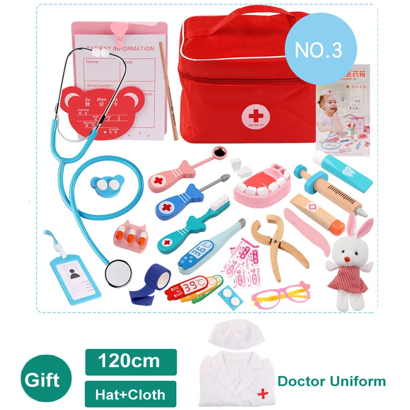 Детские деревянные игрушки-доктора, медицинский набор для моделирования, стоматологический набор, игрушки для медсестры, портативная медицинская коробка для детской ролевой игры - Цвет: Universal Set F
