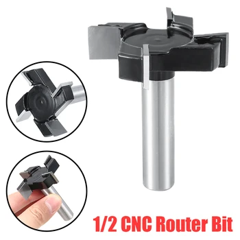 

1/2'' Shank Carbide Tipped Router Bit CNC Poilboard Surfacing Router Bit 4 Flutes T Shape Milling Cutter For Wood Trimming Tool