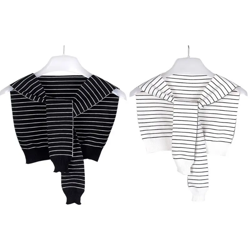 

Children Boys Girls Navy Style Knitted False Collar Shawl Black White Stripes Self-Tie Fake Sweater Cape Shoulder with Sleeves