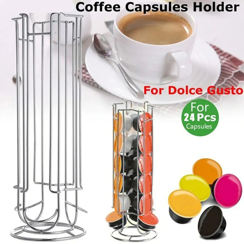 Rotating 24 Cup Coffee Pod Holder Coffee Capsule Display Rack Stainless Steel Tower Stand