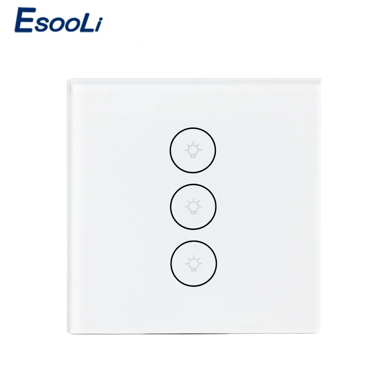 Умный настенный сенсорный выключатель Esooli Smart Life с Wi Fi стеклянная панель