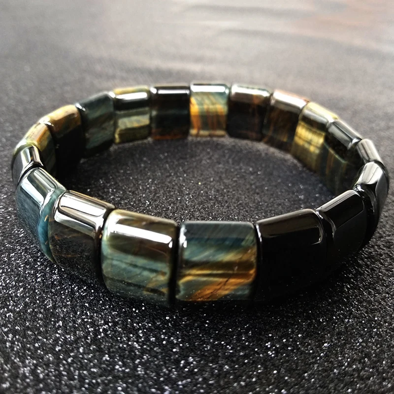 

BOEYCJR Blue&Yellow Magic Tiger Eyes Natural Stone Beads Bangles & Bracelets Handmade Jewelry Energy Bracelet for Men 2019
