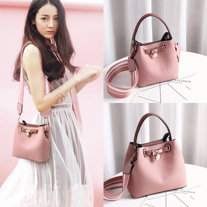 

PU leather Bucket Bags For Women 2019 Solid color Crossbody Bags Lady Travel Purses and Handbags Female Shoulder Messenger Bag