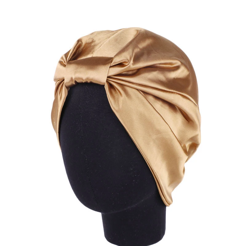 Женская двухслойная атласная повязка на голову, кепка chemo, контрастный цвет, плиссированная завязанная спереди шапочка, эластичная шапка для сна