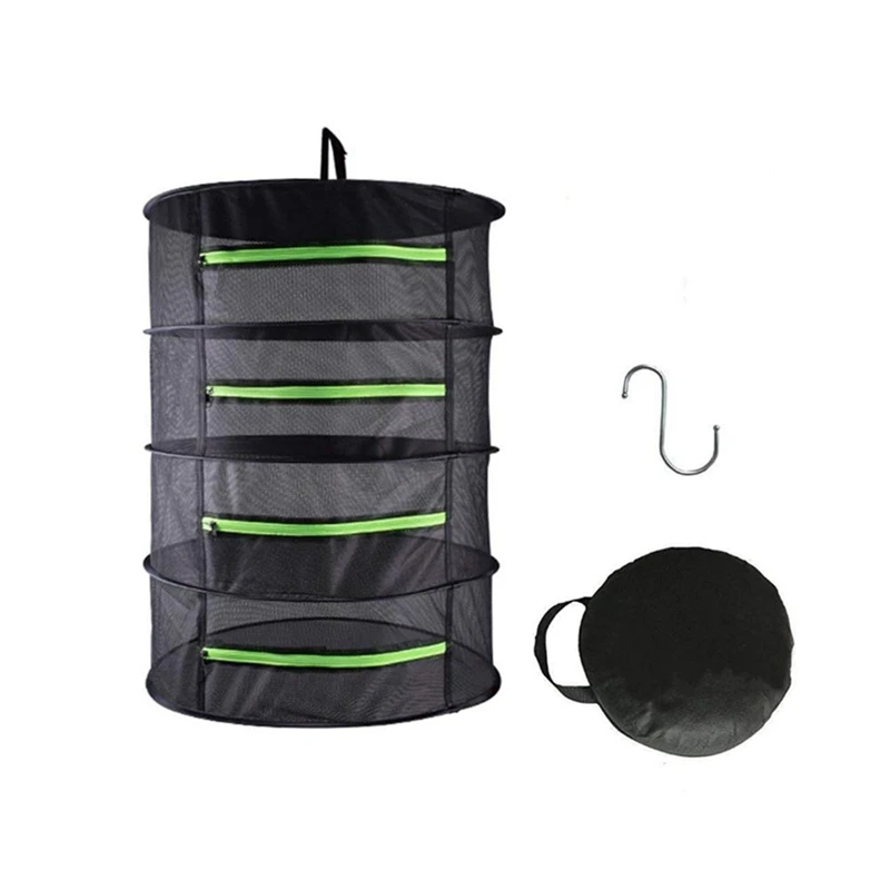 Drying Net Multi-Layer Hanging Basket with Zipper Folding Dry Rack Herb Dryer Bag Mesh for Herbs Flowers Buds Planting Drying