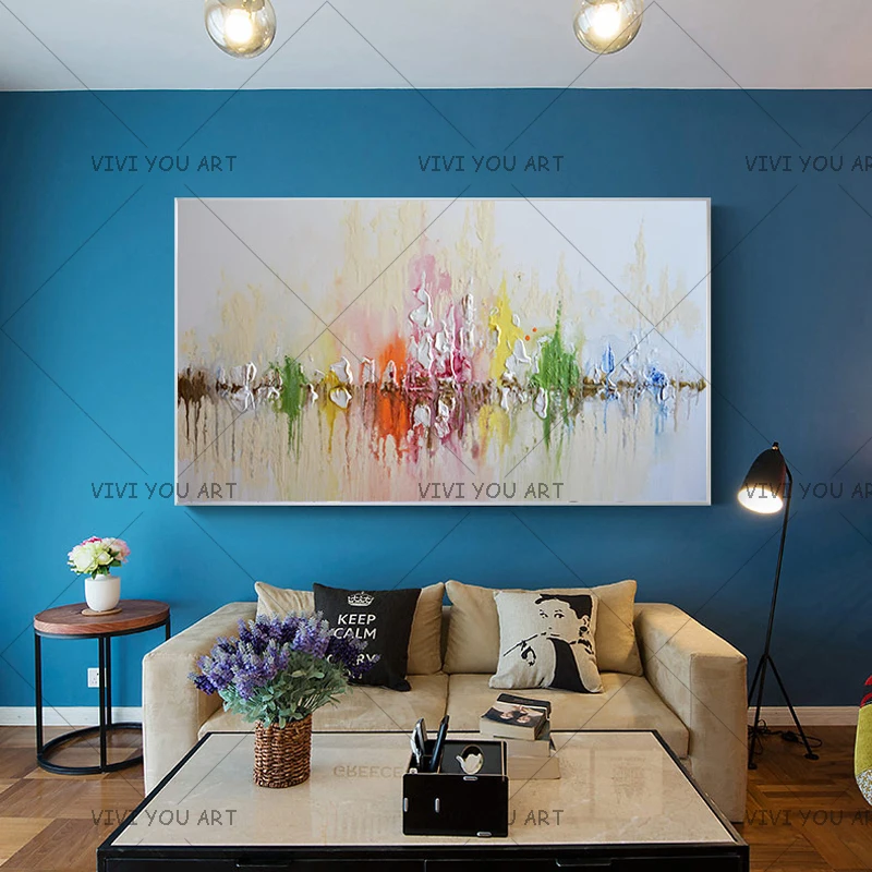 

Hand Painted Abstract Colorful Palette Knife River Landscape Oil Painting On Canvas Wall Picture Living Room Bedroom Home Decor