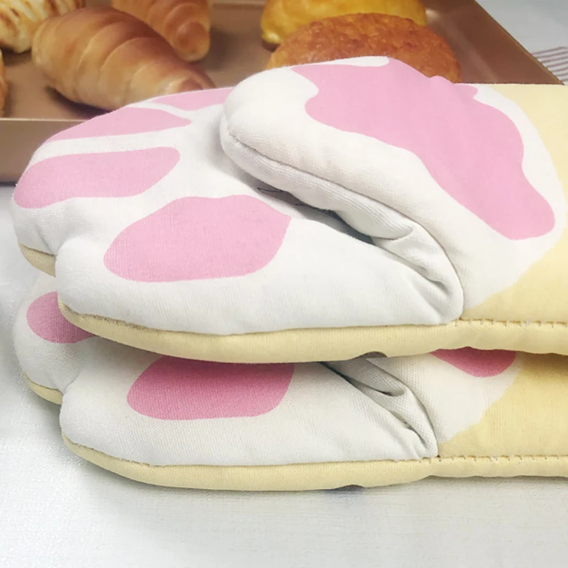 1Pcs 3D Cartoon Animal Cat Paws Oven Mitts Long Cotton Baking Insulation Microwave Heat Resistant Non-slip Gloves