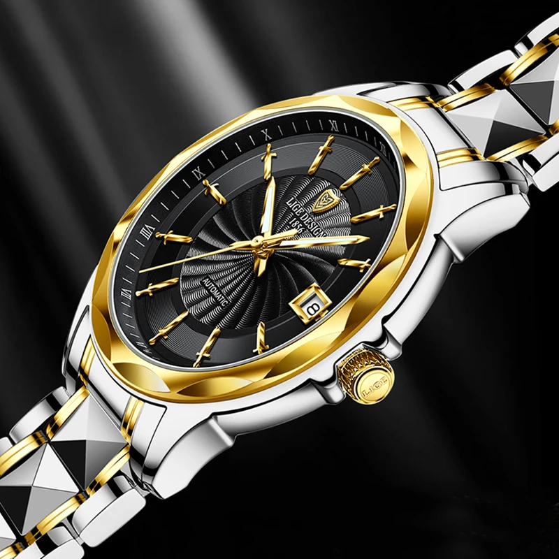 

LIGE Original Brand Wrist Watch Men Automatic Self-Wind Tungsten Steel Waterproof Business Mechanical Watches Relogio Masculino