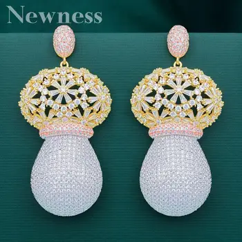 

Newness Luxury Gourd Flower Blossom Big Earrings for Women Wedding Full Crystal Zircon Naija Wedding Earring Fashion Jewelry