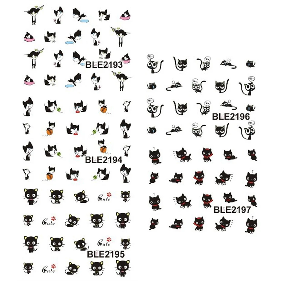 11 шт наклейки для ногтей переводные наклейки с водой слайдеры Мультяшные кошки дизайны Фольга для ногтей тату Маникюр украшения TRBLE2193-2203