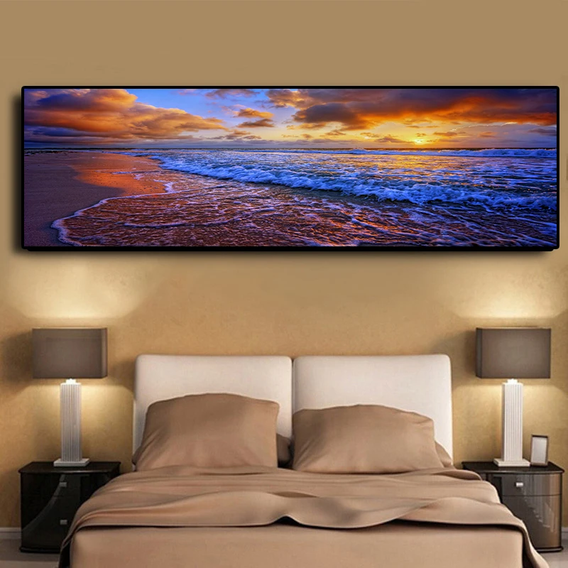 

Natural Gold Beach Sunset Landscape Canvas Posters and Prints for Home Decoration Wall Art Picture for Living Room