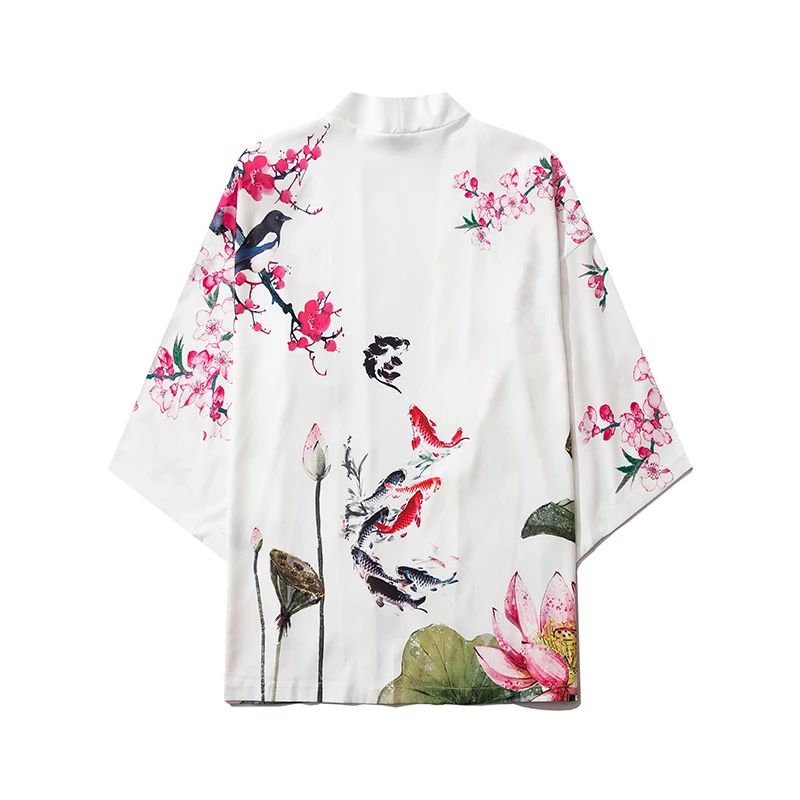 Harajuku Kimono Cosplay Japanese Chinese Style Street Fashion Male and Women Cardigan Blouse Top Haori Obi Asian Clothes