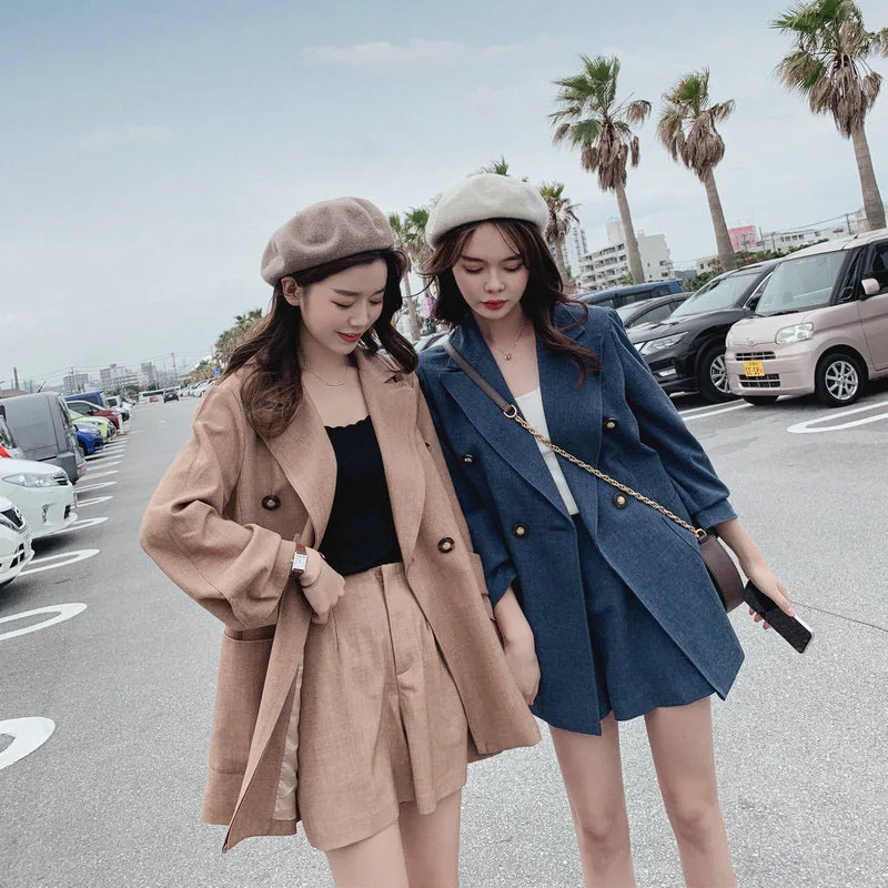 

Photo Shoot 2019 Spring New Style Retro Suit Jacket Versatile Shorts Casual Pants Loose Pants Online Celebrity Set WOMEN'S Dress
