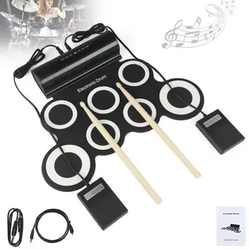 

Portable Roll Up Electronic Drum Set 7 Silicon Pads Built-in Speakers with Drumsticks Sustain Pedal Support USB MIDI Hot