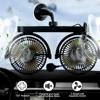 

Car Dual Fan DC12V/24V Portable Cooling Fan 360 Degrees-round Car Cooling Accessories Swing Fan Mini Desktop Fan New