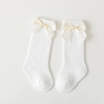 Dziecięce wysokie skarpetki z kokardką - White, 0-1 Years (S)