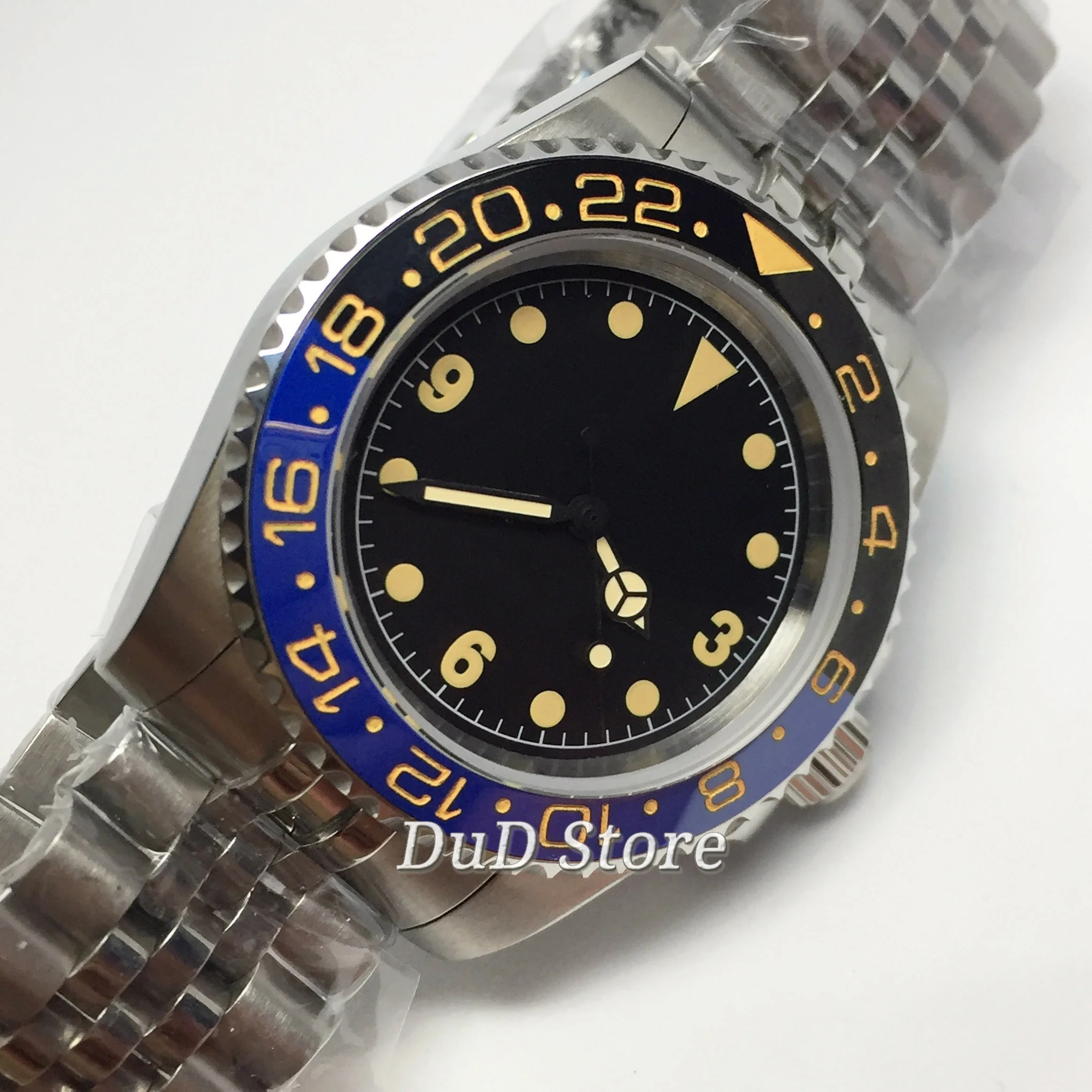 Bliger Новый 40mm бак для воды с Мужские часы сапфировым стеклом черный керамический