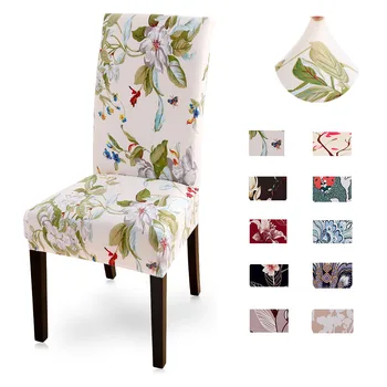 

Spandex Elastic Chair Covers Banquet Floral Printing Anti-dirty Stretch Chair Covers For Dining Room Decors Removable Slipcovers