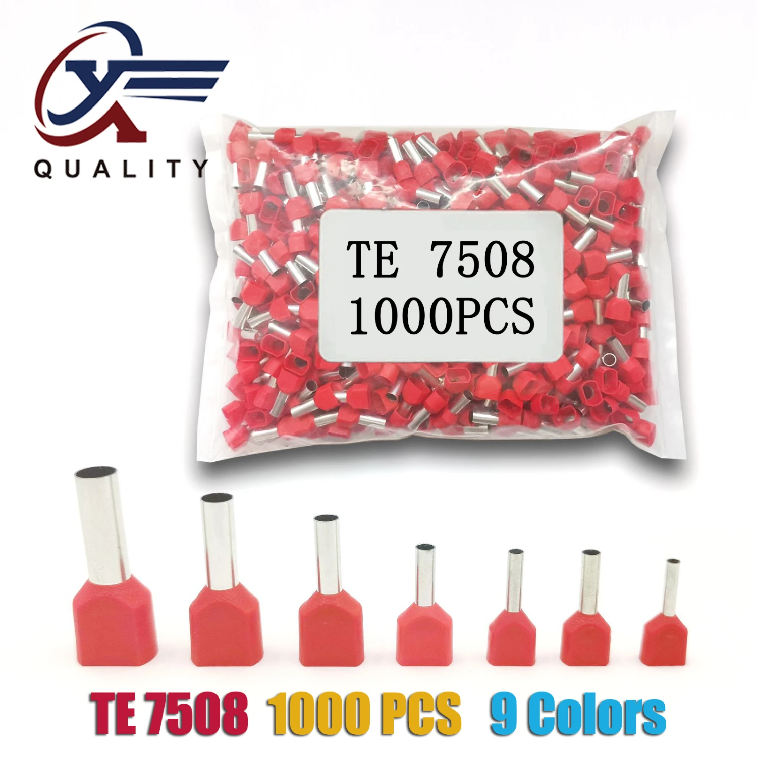 1000pcs/Pack TE 7508 Insulated Ferrules Terminal Block Double Cord Terminal Copper Insulated Crimp terminal Wires 2x0.75mm2