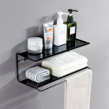 

1pc Punch Free Bathroom Shelf Double Storage Rack Free Punching Storage Shelf Towel Holder Bathroom Accessories