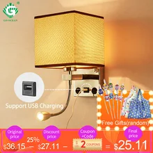 Modern Indoor LED Wall Lamp Bedside Bedroom Applique Sconce With Switch USB E27 Bulb Interior Headboard Home Hotel Wall Lights