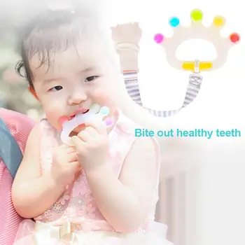 

Baby Silicone Toothpaste Multicolor Small Hand Shape Bite Music Toothpaste Without BPA Baby Soothing Toy With Nipple Chain