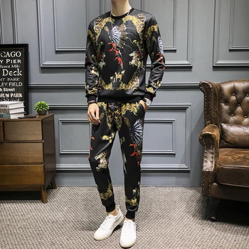 

Casual Sweatshirts+Sweatpants 2 Piece Sets Chinese Style Tracksuit +Jogger Pants Suits Luxury Men's Sets Street Hip Hop Pullover