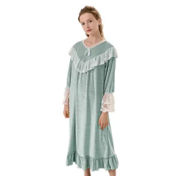 

Nightdress Female Winter Long Coral Fleece Robe Japanese New Cute Retro Palace Style Nightdress Flannel Female