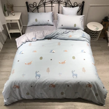 

Kids cartoon bedding set 100% cotton 3/4 pcs king queen twin double single size duvet cover deer wolf print quality bedclothes