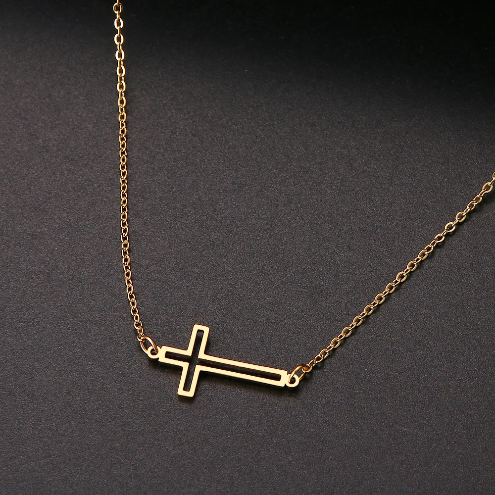 CACANA New Cross Necklaces And Pendants For Women Stainless Steel Gold Colour Male Pendant Necklaces Prayer Jewelry Friend Gift