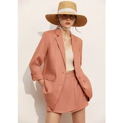 2021new minimalismo verão novo terno feminino casaco oficial senhora 100% linho sólido feminino blazer causal cintura alta shorts femininos