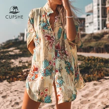 CUPSHE цветочный принт, на пуговицах, на пуговицах, сексуальное Длинное свободное платье-рубашка, накидки для женщин, лето для пляжа для купания, костюм, пляжная одежда