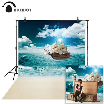 

Allenjoy Beach background for photography sea vintage Pirate Ship backdrop summer tropical photocall econ vinyl wallpaper