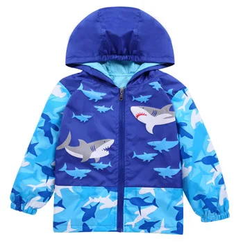 Плащ-дождевик для мальчиков; куртка для мальчиков; осенние детские пальто; куртка с капюшоном и рисунком акулы для мальчиков; детская одежда; водонепроницаемая одежда для детей - Цвет: CT018-Blue